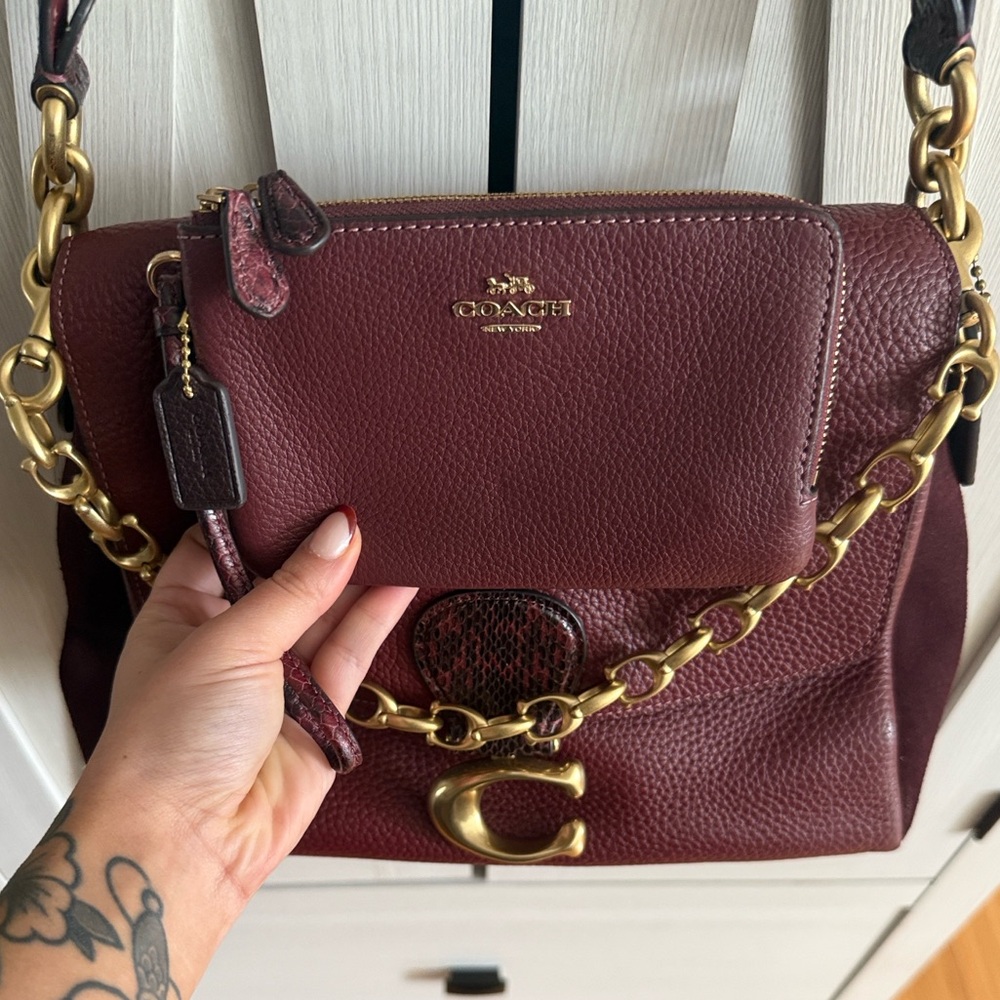 Coach MAY Snakeskin Shoulder Bag with Matching Wallet and Signature Link Strap